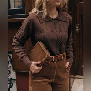 Smile Retro Brown Collard Sweater SUPER SOFT!